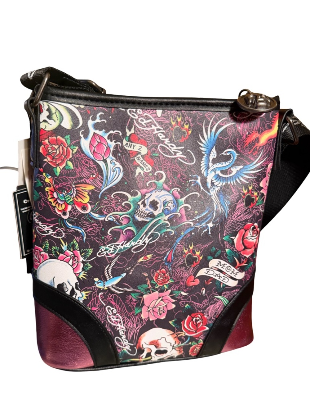 Ed Hardy NWT Multicolor Floral Skull Crossbody with White Skull Wallet (P222) - Picture 2 of 14